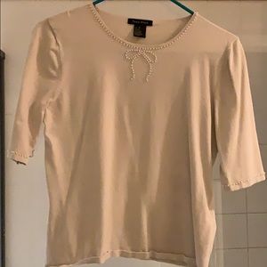 Tara Ryan cream knit top w beads
